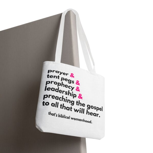“Prayer and Tent Pegs” Tote Bag - Image 4