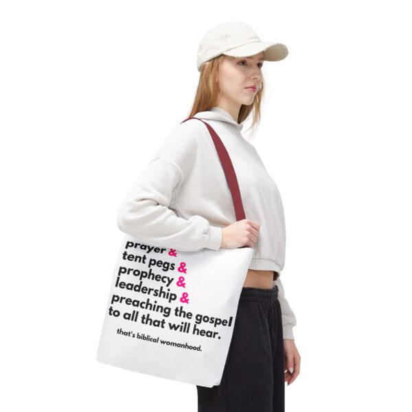 “Prayer and Tent Pegs” Tote Bag - Image 3